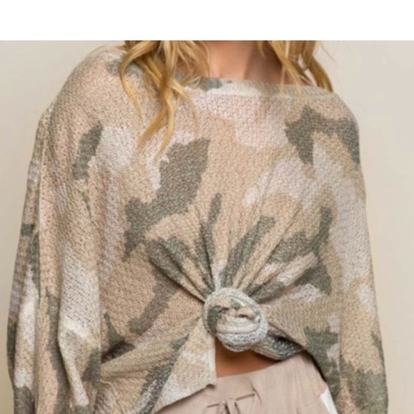 POL Boho Slouchy Camo Print Lightweight Dolman Sleeve Sweater—SZ. Medium - Picture 16 of 17